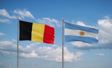 Argentina and Belgium flags, country relationship concept