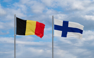 Finland and Belgium flags, country relationship concept