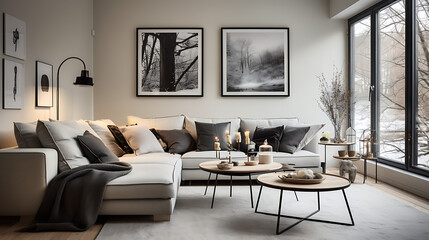 Scandinavian home interior design of modern living room