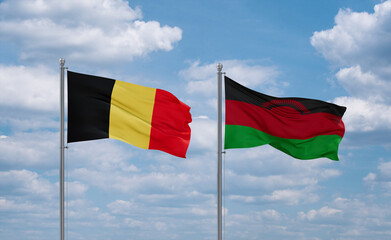 Malawi and Belgium flags, country relationship concept