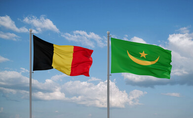 Mauritania and Belgium flags, country relationship concept