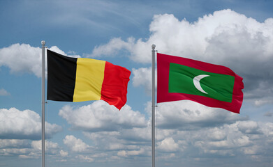 Maldives and Belgium flags, country relationship concept