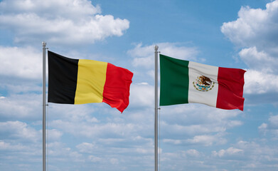Mexico and Belgium flags, country relationship concept
