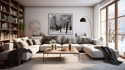 Scandinavian home interior design of modern living room