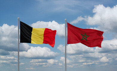 Morocco and Belgium flags, country relationship concept