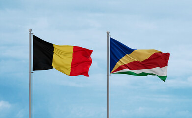 Seychelles and Belgium flags, country relationship concept