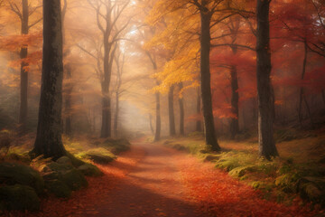 Beautiful Road view of forest in autumn