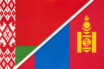 Belarus and Mongolia, symbol of country. Belarusian vs Mongolian national flags.