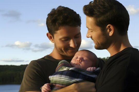 portrait of a male couple with a baby