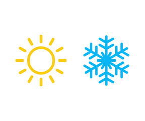 Hot sun and cold snowflake icon. Summer and winter symbol. Sun and snowflake vector icons