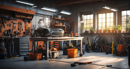 Interior garage with mechanic tools