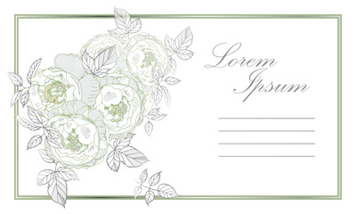 An invitation, a postcard in soft colors. Graphic image of rose flowers on a white background. A hand-drawn drawing.
