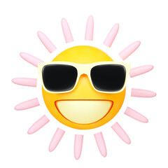 Sunny with Sunglasses  Summerl 3d realistic render icon isolated on transparent  background . PNG file.