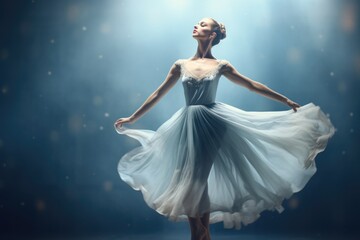 Fototapeta premium Woman Dancing in Blue Dress