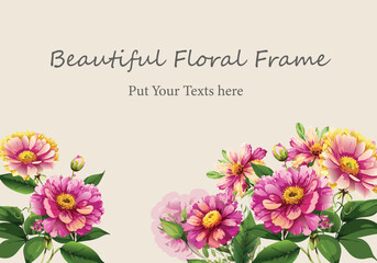 Floral frame or border on beige background