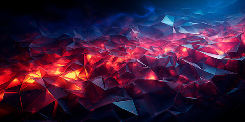 3d rendering of abstract geometric shapes in red and blue colors background