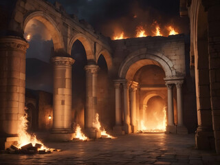 ancient classic architecture stone arches fires, background