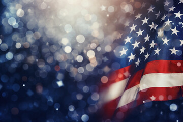 America Veterans day flag bokeh background with minimalist symbol - obrazy, fototapety, plakaty
