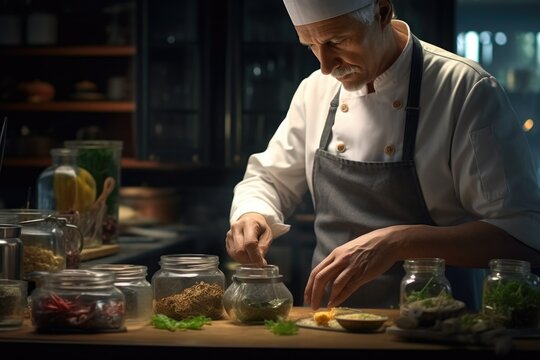 Chef Preparing Meal in Kitchen