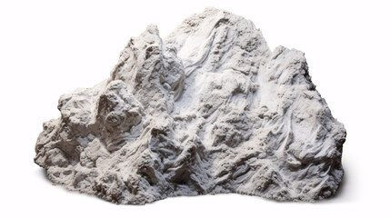 A white background with a clipping path showcases an isolated, snow-covered boulder.