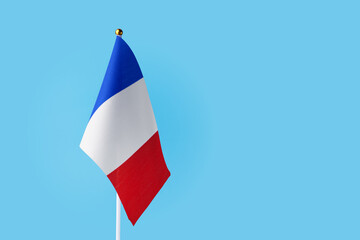 french flag on a blue background, copy space, independence national day of france, country freedom, patriotism