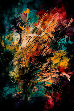 Abstract artwork, colorful painting of spots and splashes