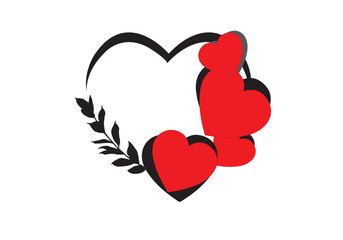 Heart line drawing vector illustration silhouette elegant love art ribbon with black and red colour.
