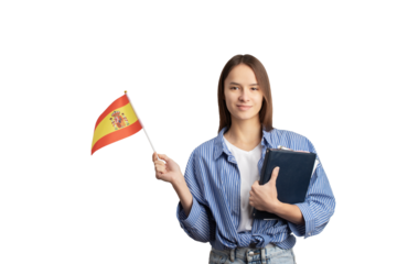 student with spanish flag isolated, language learning, immigration, foreign education, work abroad