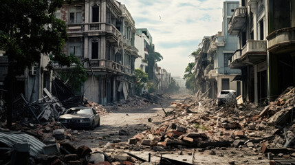 A city that has been reduced to ruins as a result of a devastating earthquake