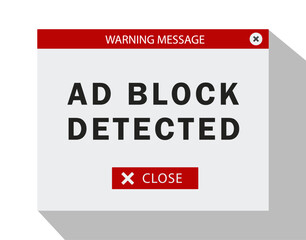 Annoying warning ad block detected pop up with flat design