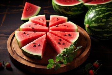Slices of watermelons on cutting board - Powered by Adobe