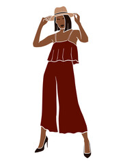 Abstract beautiful woman in hat illustration. Vector illustration.