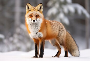 Naklejka na ściany i meble Red fox standing on snow.