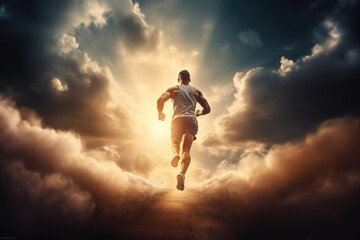 Man Running on Road with Clouds in Background