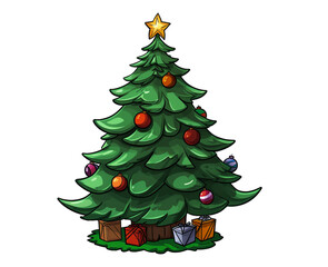 Christmas tree illustration on transparent background. Generative AI.