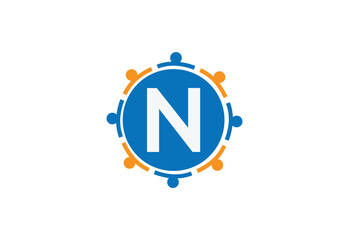 Abstract Initial Letter N Connecting People Logo.