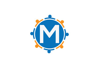 Abstract Initial Letter M Connecting People Logo.