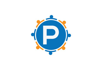 Abstract Initial Letter P Connecting People Logo.