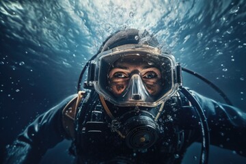 Underwater Man with Gas Mask