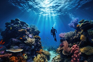 Fototapeta na wymiar Person Swimming Near Coral Reef