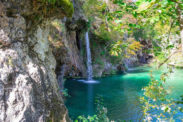 Beautiful view of Plitvice Lakes and waterfalls in National Park, Croatia