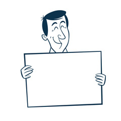 Vintage style clipart of a man holding a blank sign.