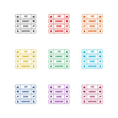 Like, comment, share, and subscribe button icon isolated on white background. Set icons colorful