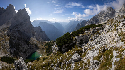 Lower Alpine Lake of Kriški Podi where there is also a mountain hut, there are the highest situated lakes in Slovenia. 