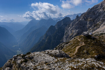 Beautiful Kriski Podi Hiking destination over Trenta Valley with it Mountain Hut - Julian Alps, Slovenia
