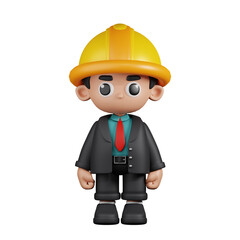 3d Character Engineer Standing Pose. 3d render isolated on transparent backdrop.