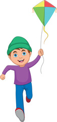 little boy playing kite cartoon