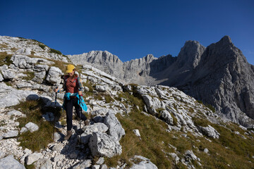 Fototapeta premium Hiking Solo in High Mountains - Kriski Podi, Julian Alps, Slovenia