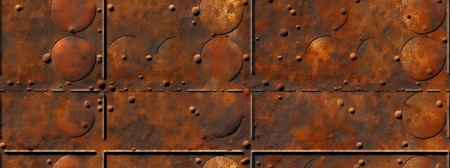 Seamless steel floor plate background texture. Tileable industrial rusted scratched metal grate or grille bulkhead panel pattern