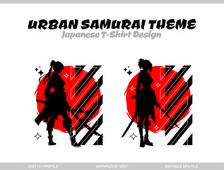 samurai  streetwear t-shirt design. samurai t-shirt design. Japanese streetwear t-shirt design. Japanese theme streetwear. silhouette samurai.